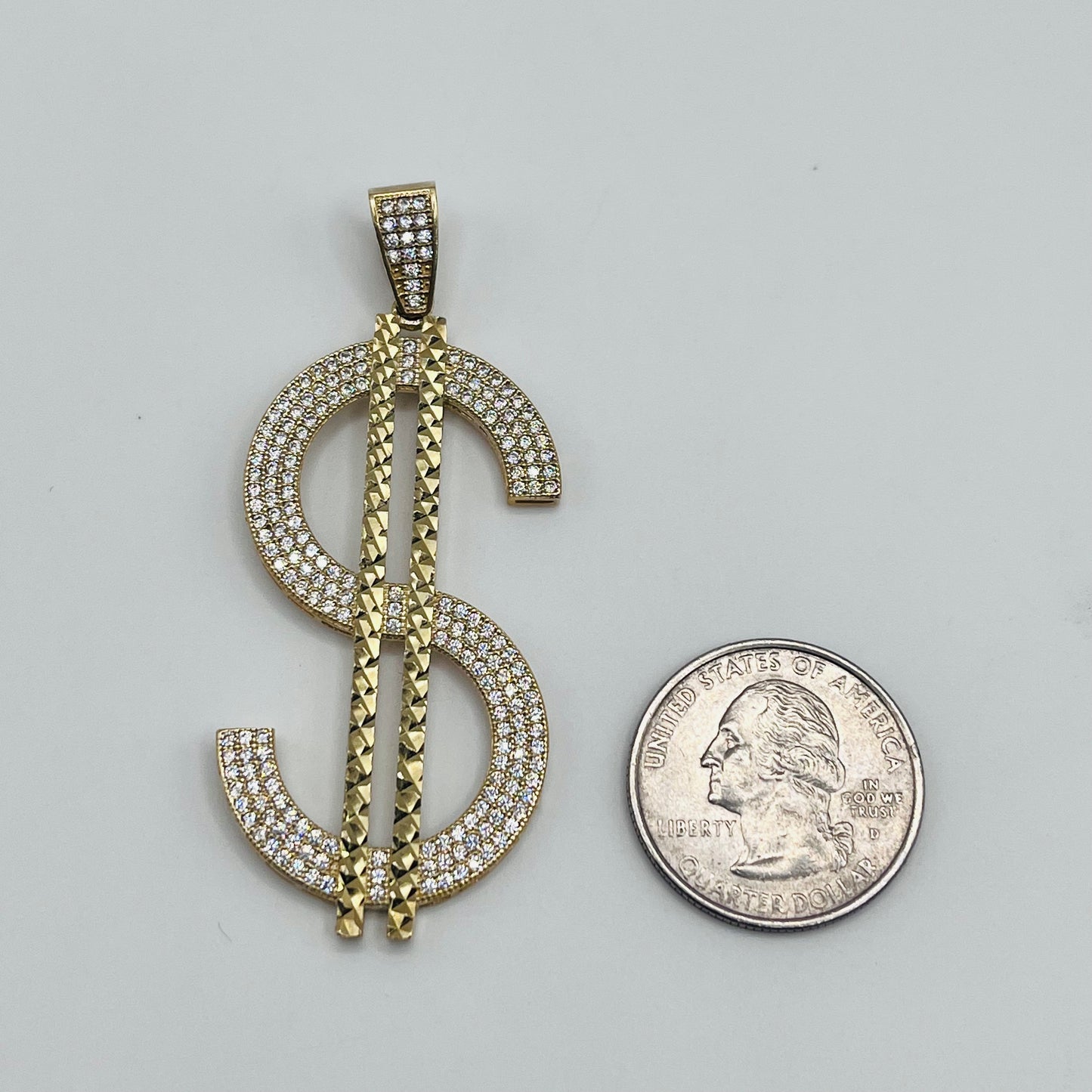 10K Gold BIG Money Sign Charm with CZ