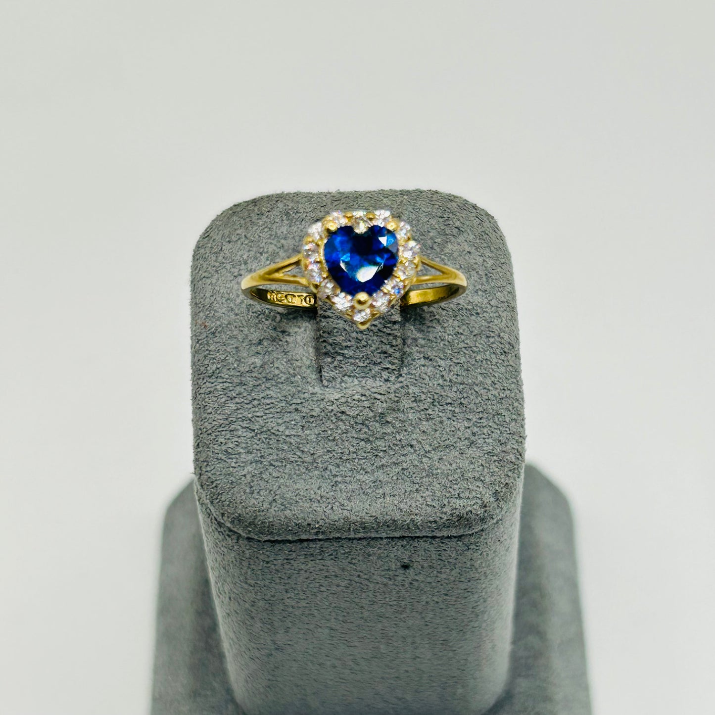 10K Gold Sapphire CZ Heart Ring
