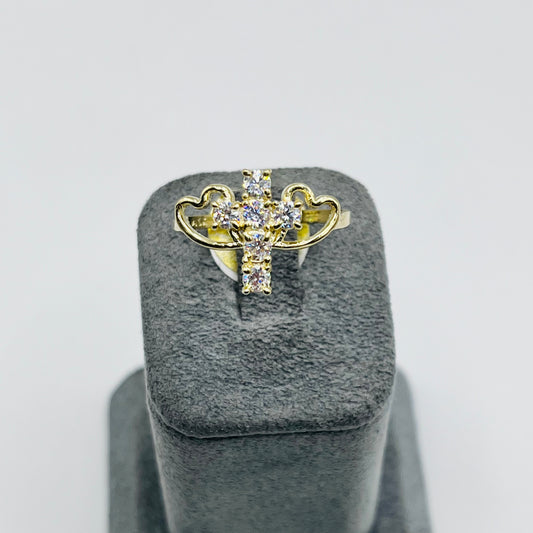 10K Gold Double Heart CZ  Cross Ring