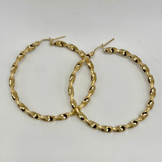10K Gold Thin Twist Hoops (2" diameter)