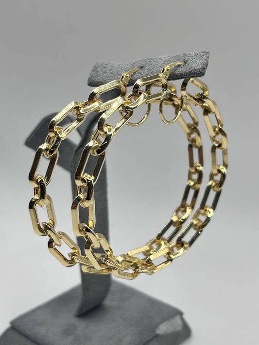 10K Gold Cable Link Hoop Earrings (2.25")