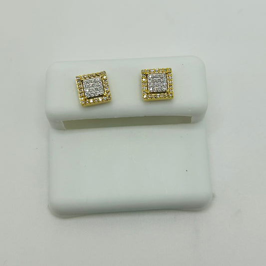 14KY Diamond Two-Tone Square Cluster Earrings
