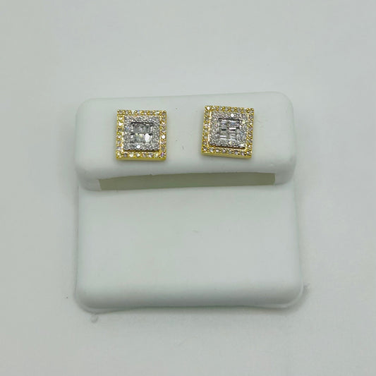 14KY Diamond Baguette Square Cluster Earrings (Two-Tone)