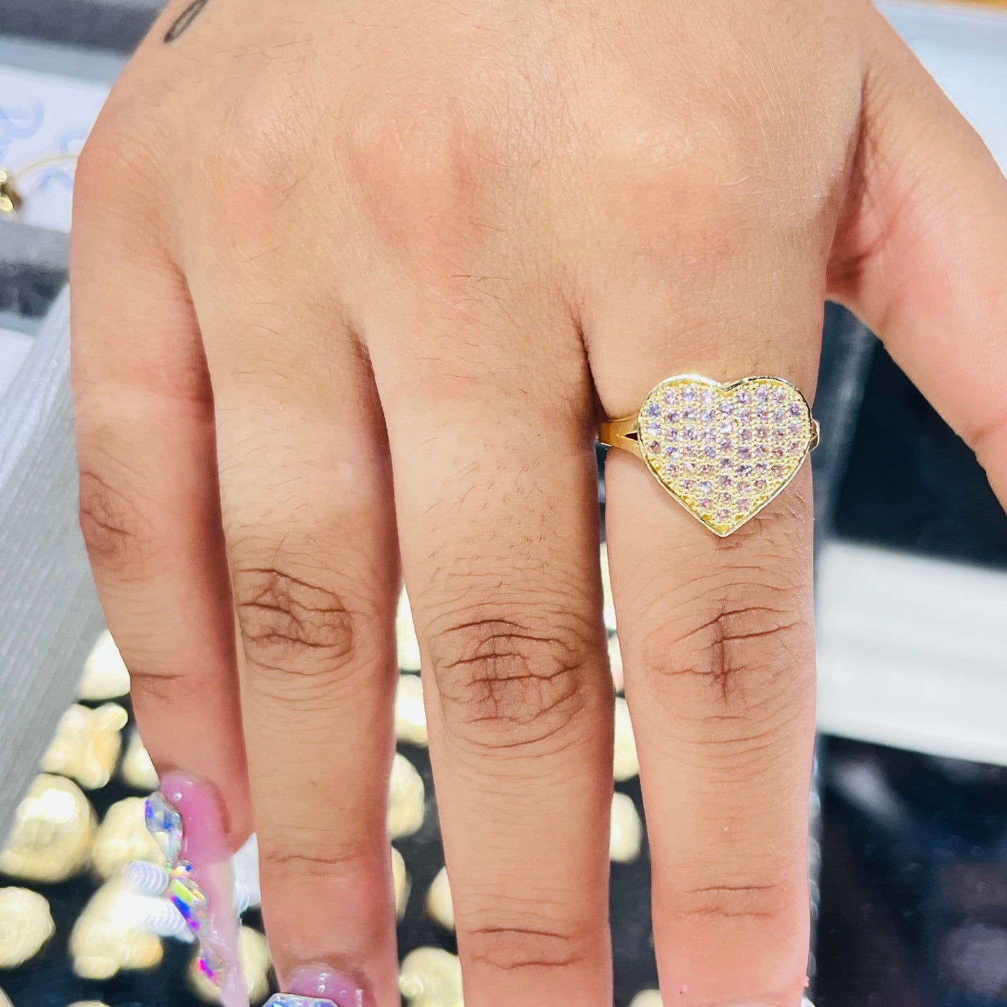 10K Gold Domed CZ Heart Ring | Color: White