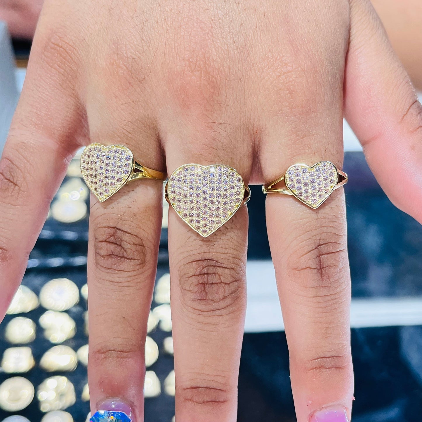 10K Gold Domed CZ Heart Ring | Color: White