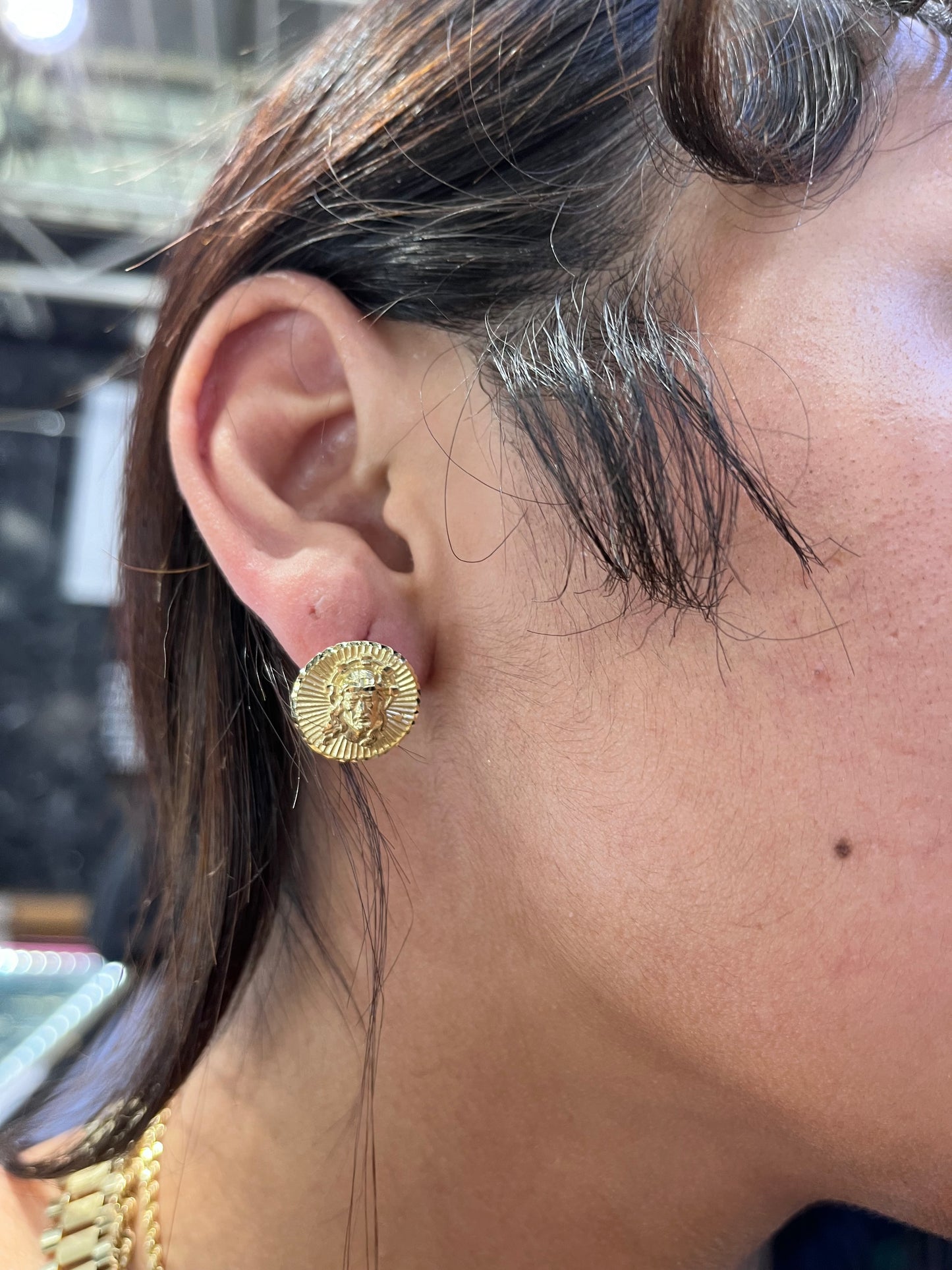 10K Gold Round Jesus Piece Earrings