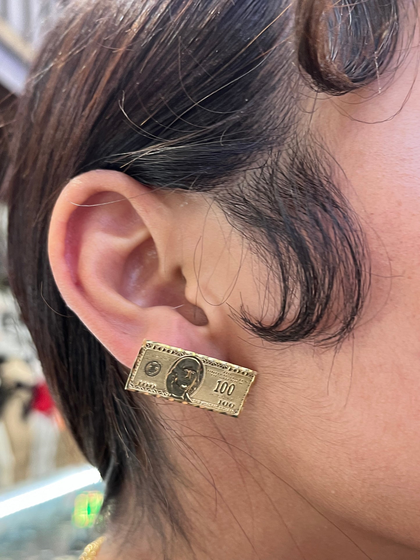 10K Gold $100 Bill Earrings