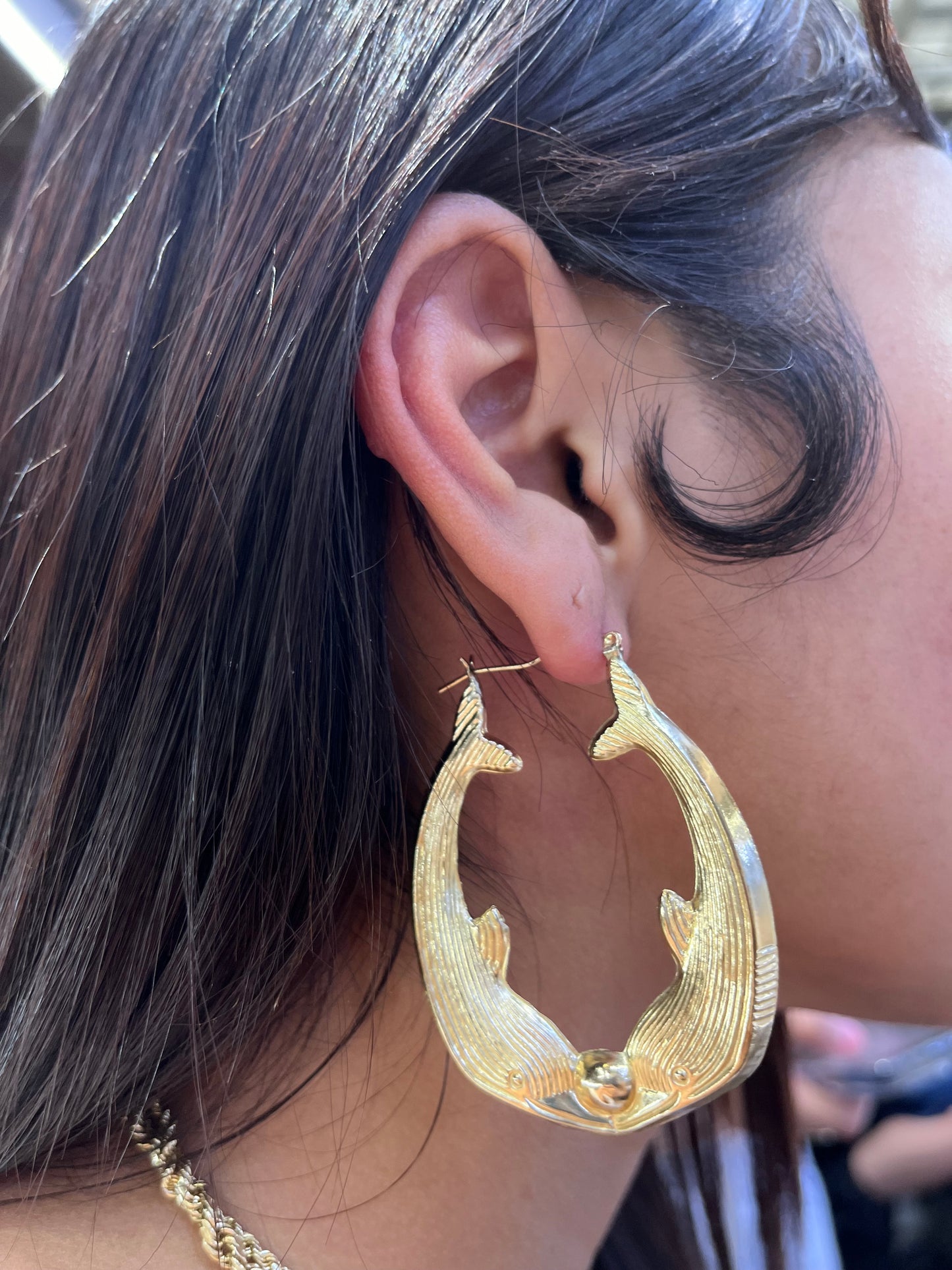 10K Gold Whale Hoop Earrings (large)