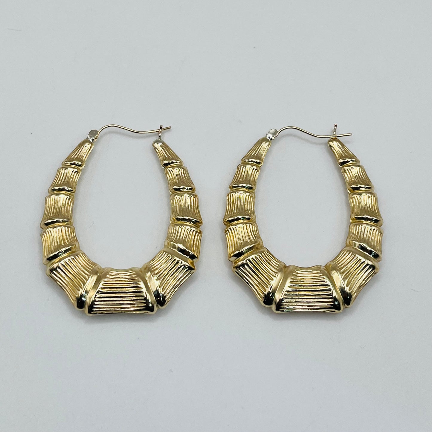 10K Gold Oval Shape Bamboo Hoops