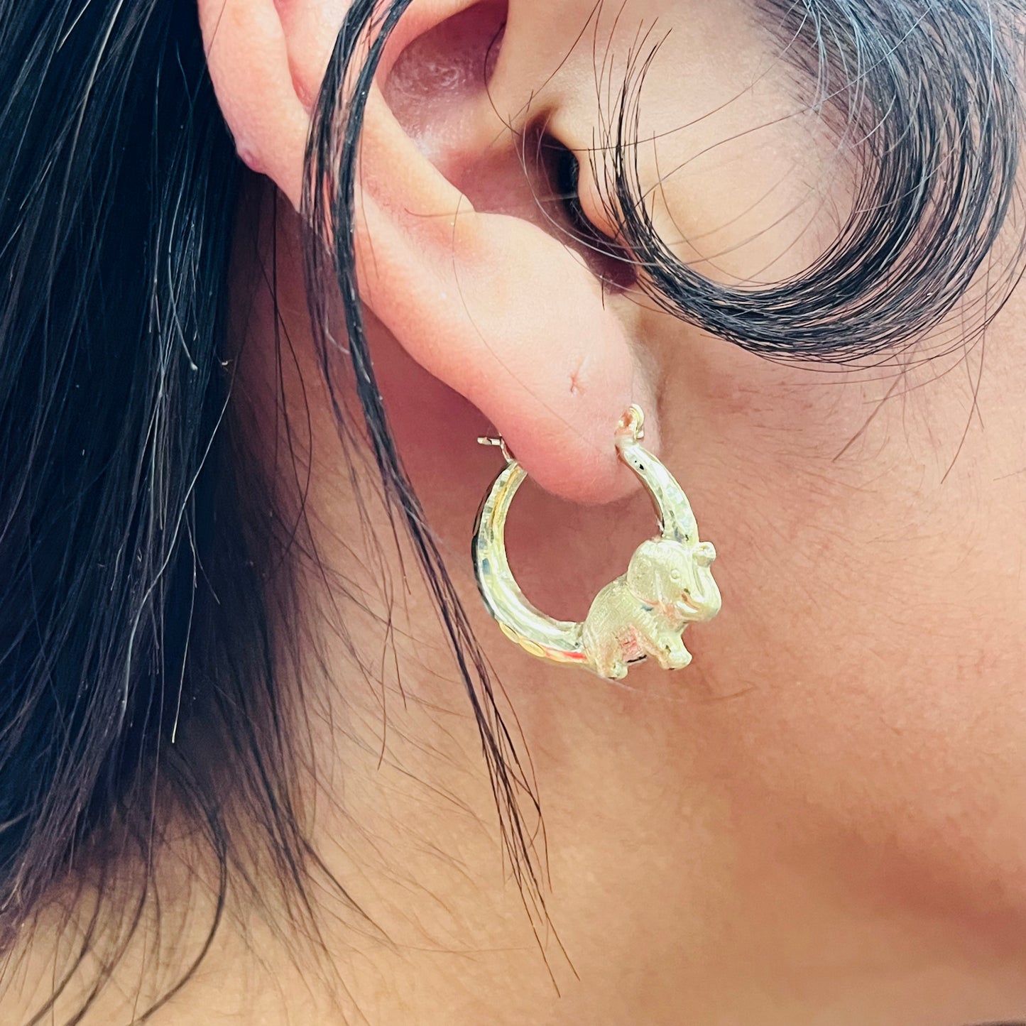 10K Gold Elephant Hoop Earrings