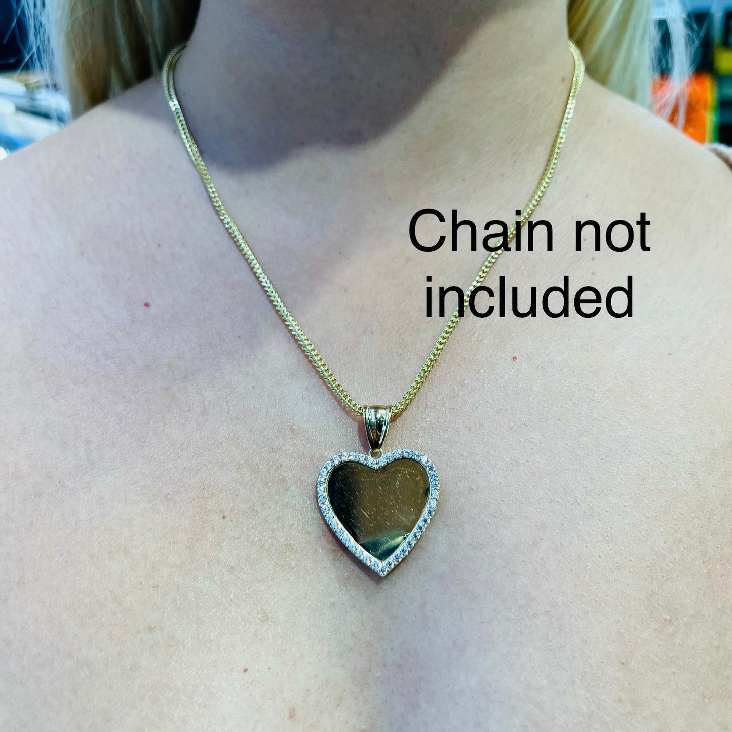 10K Gold Heart Picture Pendant with Cubic Zirconias