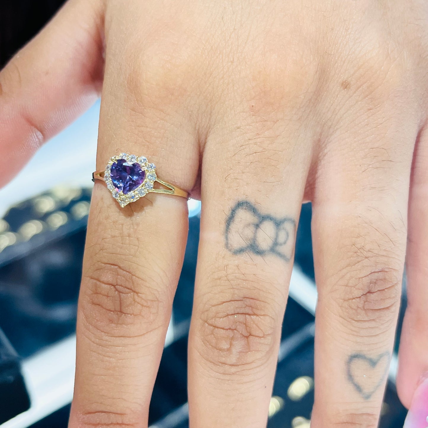 10K Gold Amethyst CZ heart Ring