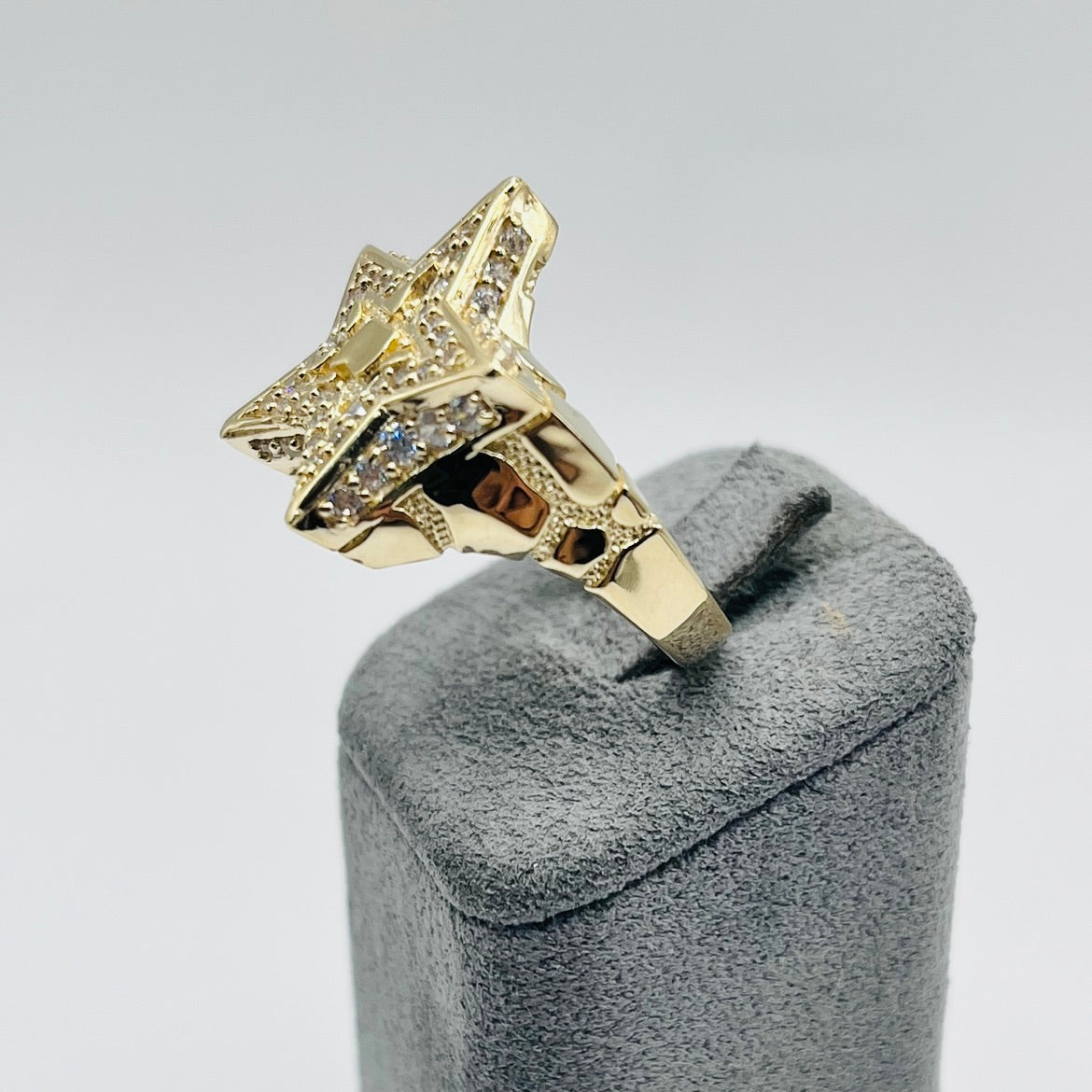 10K Gold Star Nugget Ring with CZ's