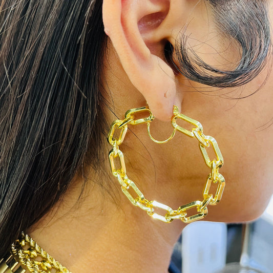 10K Gold Cable Link Hoop Earrings (1.75")