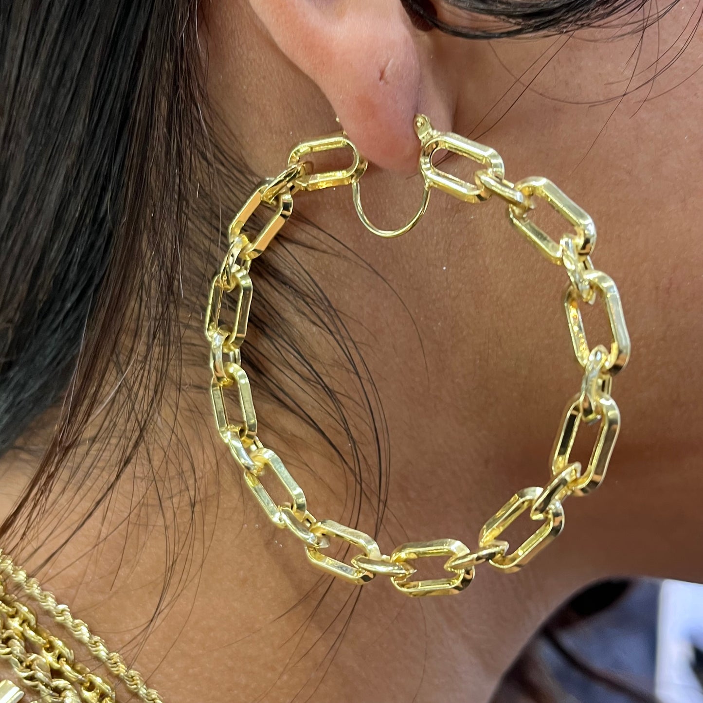 10K Gold Cable Link Hoop Earrings (2.25")