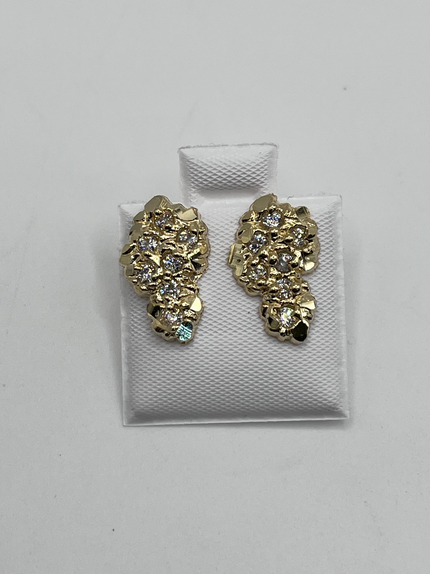 10K Gold Nugget Shaped Earrings with CZ's