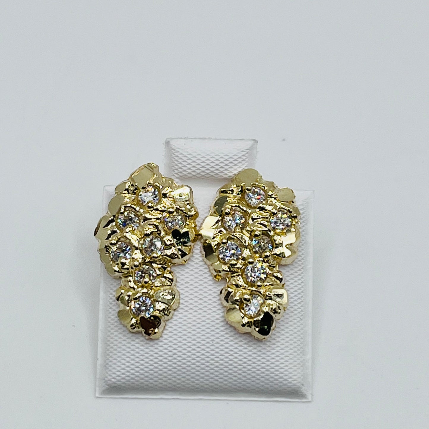 10K Gold Nugget Shaped Earrings with CZ's (Large)