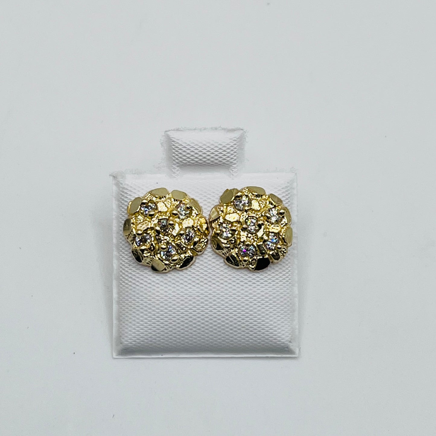 10K Gold Round Nugget Earrings with CZ (small)