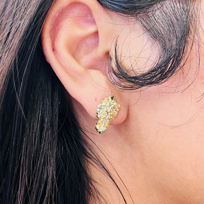 10K Gold Nugget Earrings with CZ Accents | Face Size: 18mm