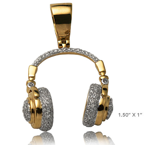 10K GOLD DIAMOND HEADPHONES PENDANT