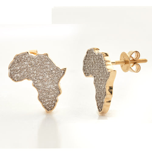 10K Gold Diamond Africa Earrings | Face Size: 15mm
