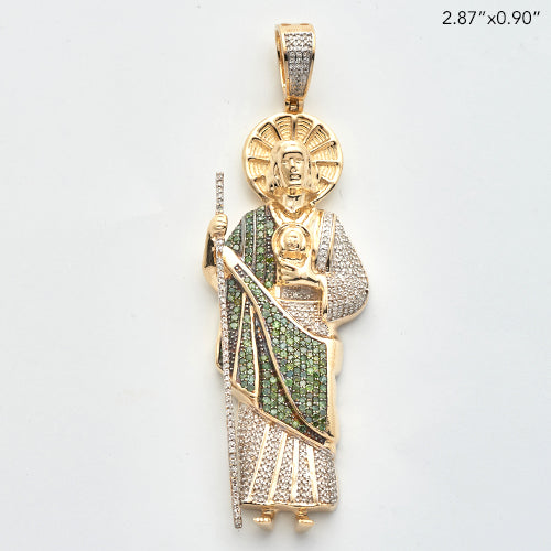 10K GOLD GREEN AND WHITE DIAMOND ST. JUDE (SAN JUDAS) CHARM