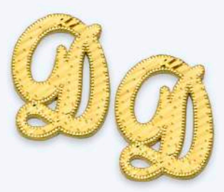 10K Gold  Large Cursive Initial Earrings (shiny diamond cut finish)