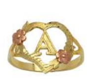 10K Gold Heart Initial Ring with Roses