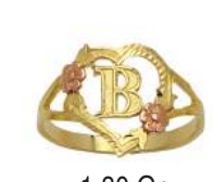 10K Gold Heart Initial Ring with Roses