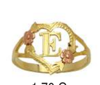 10K Gold Heart Initial Ring with Roses