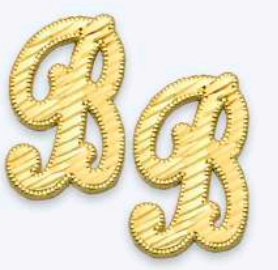 10K Gold  Large Cursive Initial Earrings (shiny diamond cut finish)