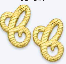 10K Gold  Large Cursive Initial Earrings (shiny diamond cut finish)