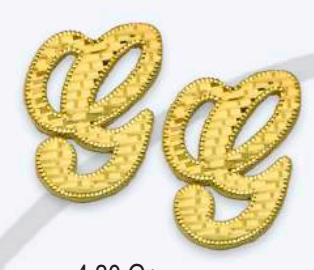 10K Gold  Large Cursive Initial Earrings (shiny diamond cut finish)