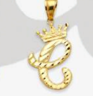 10K Gold Initial Pendant with Crown | Face Size: 15mm