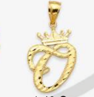 10K Gold Initial Pendant with Crown | Face Size: 15mm