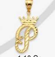 10K Gold Initial Pendant with Crown | Face Size: 15mm