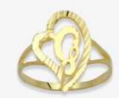 10K Gold Drifting Heart Initial Ring (small)