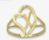 10K Gold Drifting Heart Initial Ring (small)