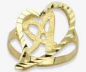 10K Gold Drifting Heart Initial Ring (medium)