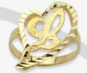 10K Gold Drifting Heart Initial Ring (medium)