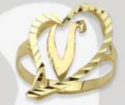 10K Gold Drifting Heart Initial Ring (medium)