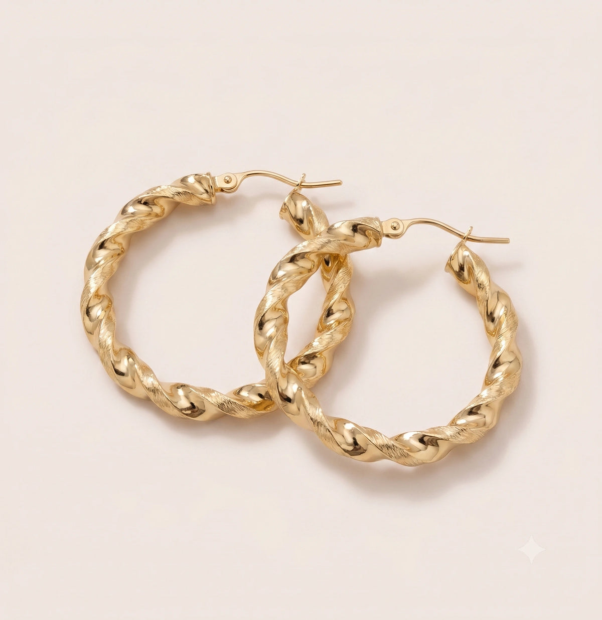 10K Gold 4.3mm Twist Hoop Earrings (1.5" diameter)