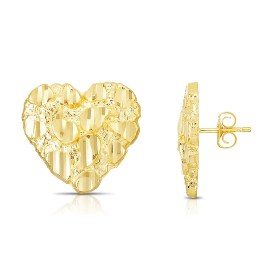 10K Gold 14mm Heart Shaped Nugget Earrings