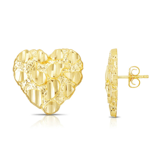 10K Gold 16mm Heart Shaped Nugget Earrings