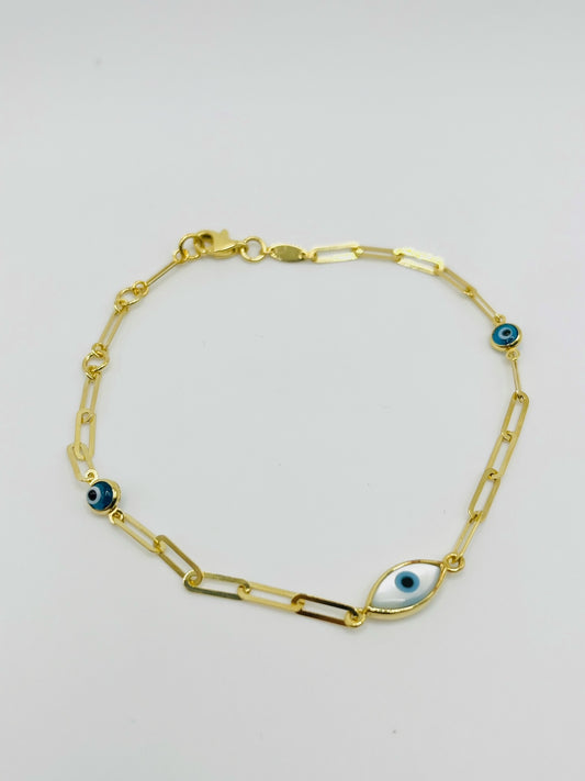 10K Gold Designer Bracelet - Blue Evil Eye