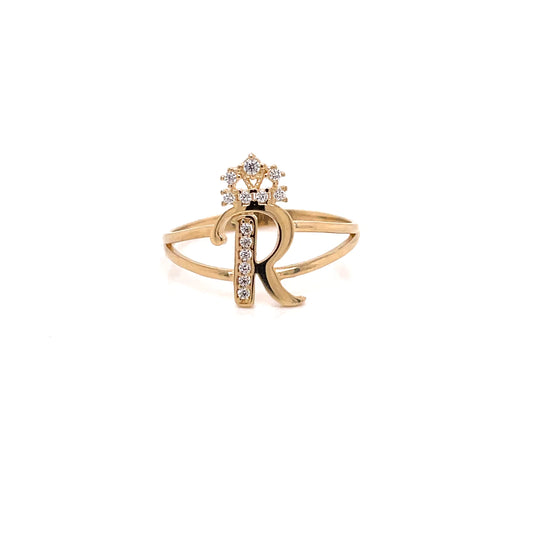 10K Gold Initial Ring with Crown