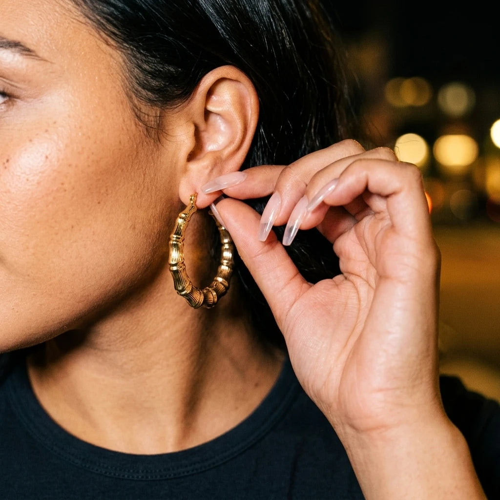 Hoop Earrings — On Model - Jewelry Hands Detail | Generated by Modelize