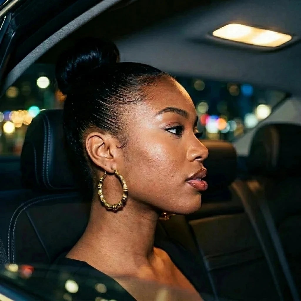 10K Gold Bamboo Hoop Earrings (2") — Lifestyle - Jewelry Styled | Generated by Modelize