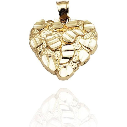 10K GOLD NUGGET HEART CHARM 12mm