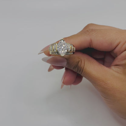 14k Gold Natural Diamond Marquise Two Tier Band Ring
